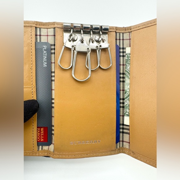 Burberry Woven Key Holder Tan Leather Accents with Silver Hardware - Picture 8 of 13